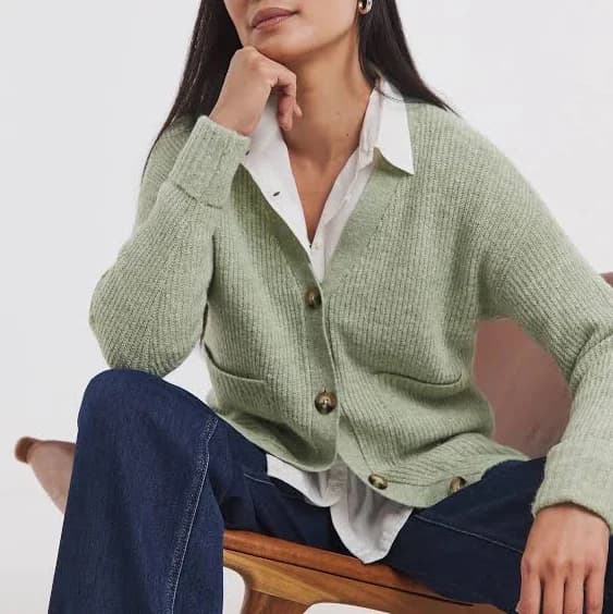 JD Williams Women's Sponge V-Neck Button Through Knitted Rib Cardigan