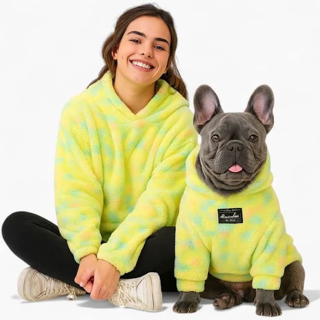 Barkana Frenchie Human Matching Hoodie – Tie-Dye Soft Plush Sweatshirt for Dog and Owner XL (Pet) | Frenchie Shop