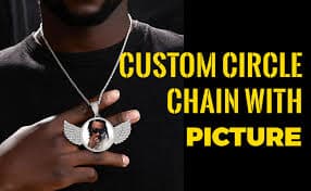 Muliti FL Circle Chain with Picture Pendant for Men Women, Custom Chain Personalized Photo Necklace 18k Gold Plated Iced Out Hip Hop Circle Chain with Wings Big Memorial Necklaces CZ Jewelry Rappers