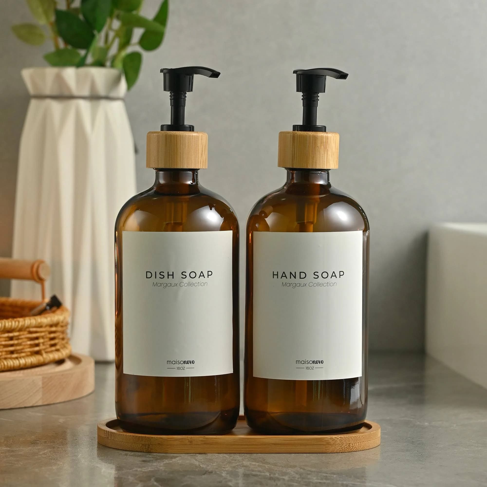 Bamboo Soap Dispenser and Tray Set