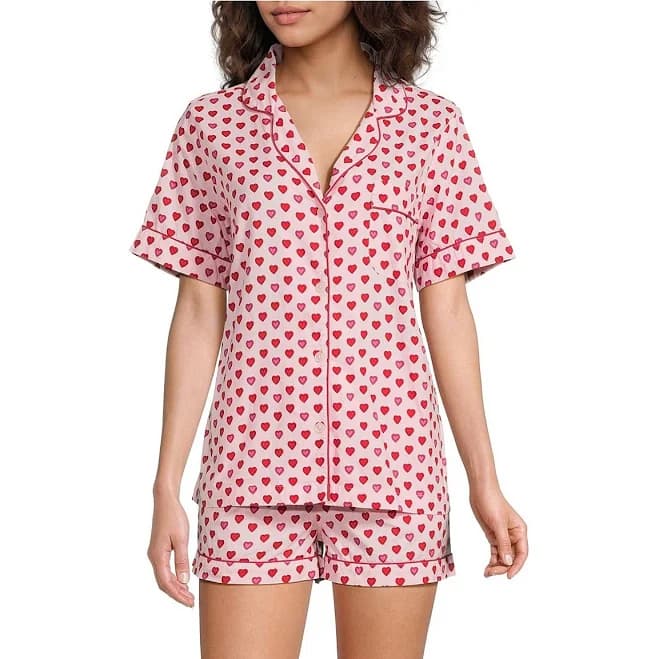 Printfresh Women's Organic Cotton Heart Print Short Sleeve Notch Collar
