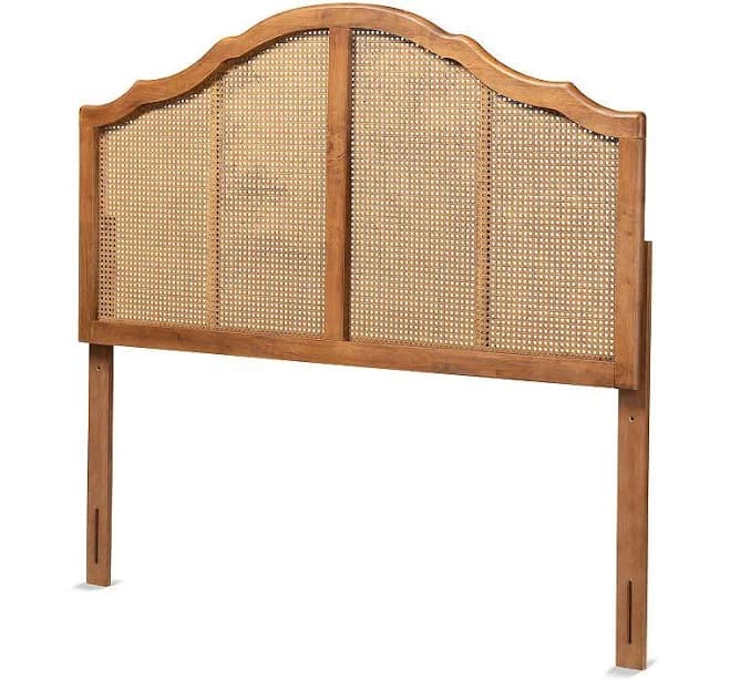 Baxton Studio Iris Ash Walnut Wood and Synthetic Rattan Arched Headboard