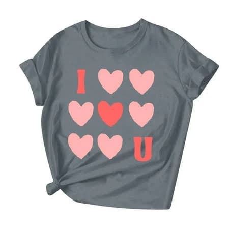 Women's Love Heart Short Sleeve Crew Neck Tee