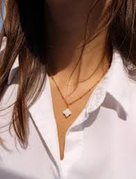 Stainless Steel Necklace, Ball Chain, White Mother-of-pearl Clover Pendant | Fine Gold Chain, Gold | Gift for Women - Etsy UK