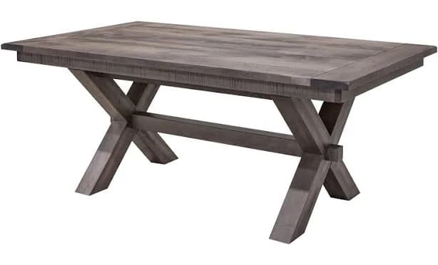 Wooden X Maple Wood Trestle Dining Table | GS - Maple/Gunsmoke / 42x72 Rectangle - Solid Top (seats 6)