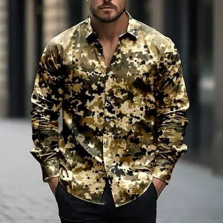 Men's Vintage Camouflage Print Big and Tall Button Down Shirt