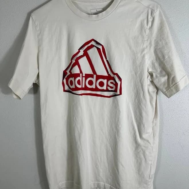 Adidas T-Shirt Men’s Large White Red Logo Graphic Short Sleeve Casual Tee - Men | Color: White/Red | Size: L