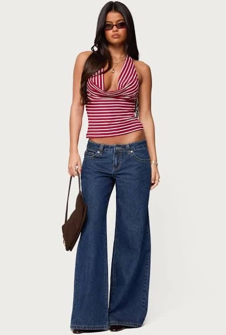 Edikted Women's Raiyne Low Rise Wide Leg Jeans