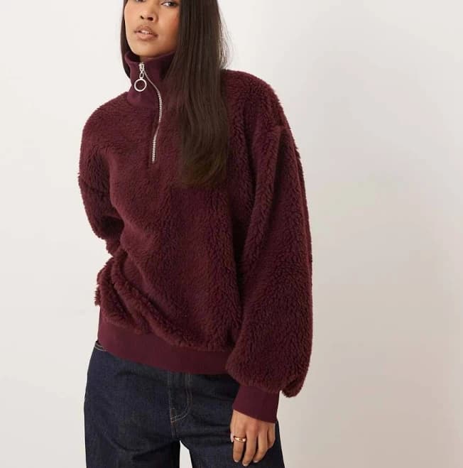 ASOS Design Borg Oversized Zip Up Top