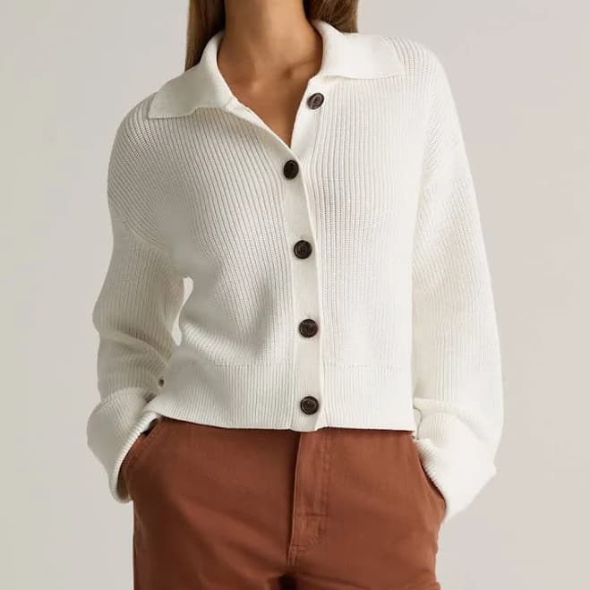 Quince Women's Organic Cotton Fisherman Collared Cardigan Sweater