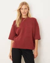 ASOS DESIGN relaxed knit wool and alpaca T-shirt in plum | ASOS