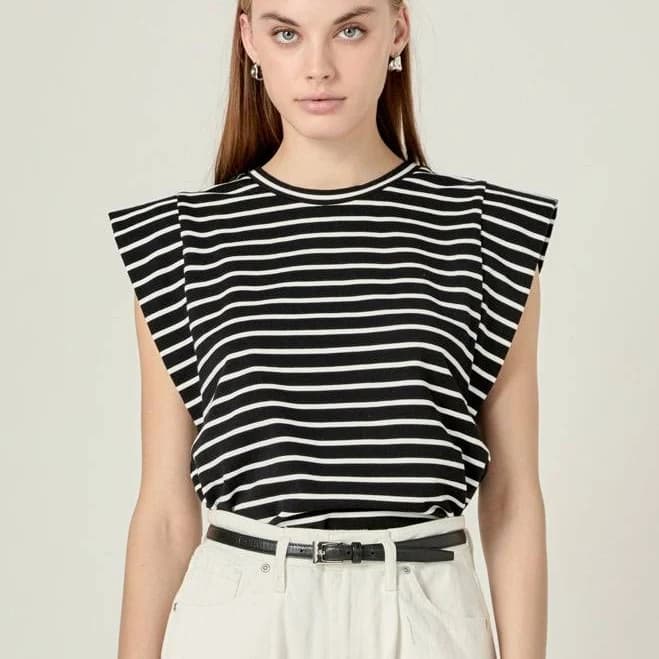 English Factory Women's Stripe Sleeveless Cotton T-Shirt