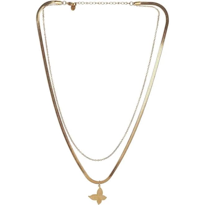 Dainty Layered Gold Butterfly Pendant Double Chain Necklace