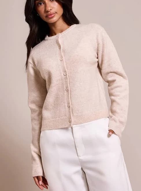 Petite Oatmeal Knit Button Through Cardigan Sweater