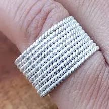 925 Sterling Silver Minimalist Modern Multi-Line Textured Statement Wide Band Ring