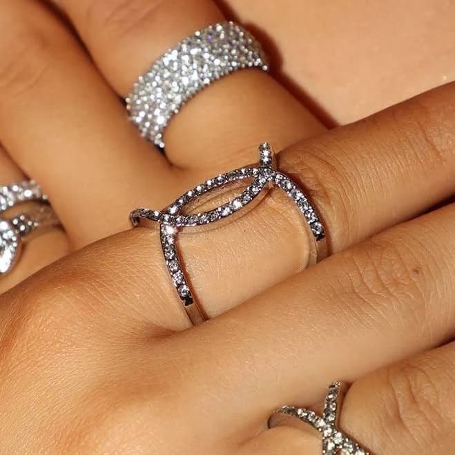 Fashion Nova Women's Lux 5 Piece Silver Ring Set