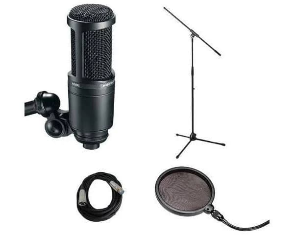 Audio Technica AT2020 with Mic Stand, Pop filter and Cable - Vocal Recording Bundle
