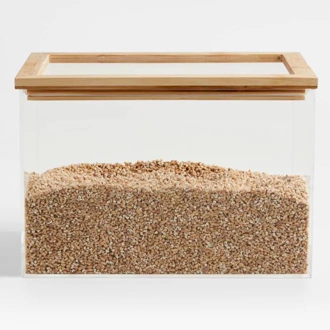 Crate & Barrel Large Rectangular Acrylic Kitchen Pantry Storage Container with Bamboo Lid