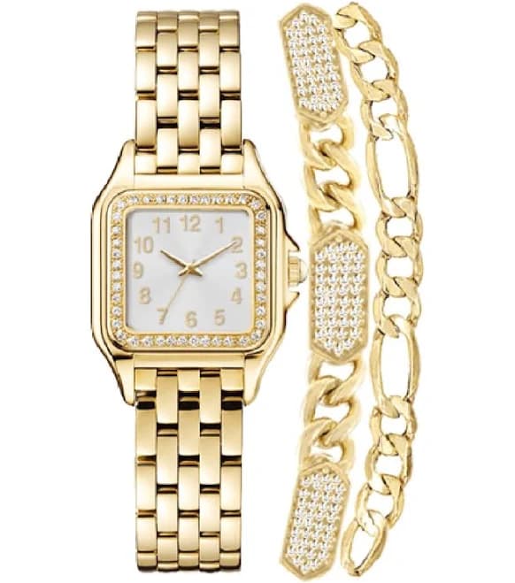 Jones New York Women's Square Analog Watch & Stackable Bracelets
