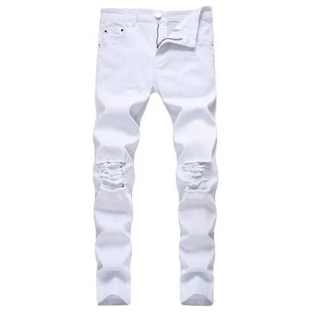 Men's Stretchy Ripped Hole Zipper Skinny Jeans
