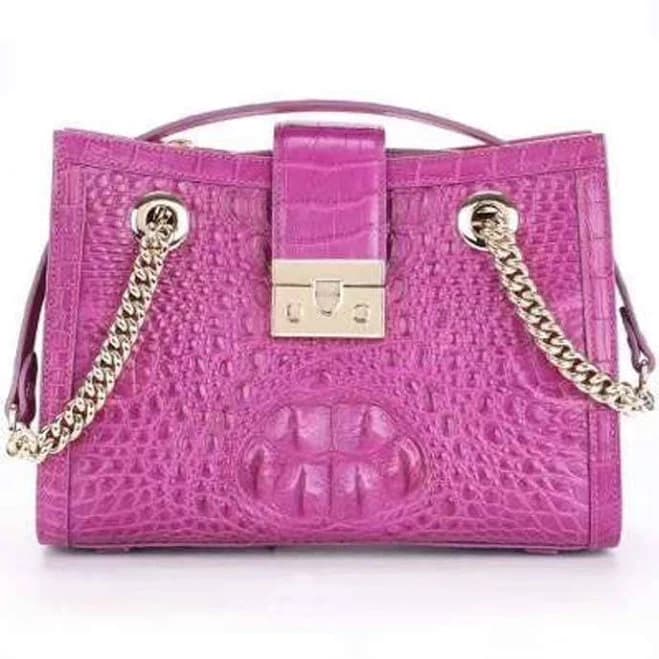 Fushia Women's Crocodile Leather Flap Chain Shoulder Bag