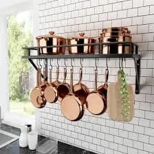 Kes Matte Black 30 in. Wall Mount Rectangular Pot Rack with 12 Hooks