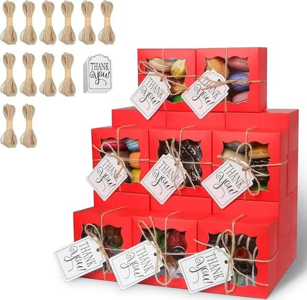 Versatile 120 Pcs Red Bakery Boxes With Window - Perfect For Cakes &