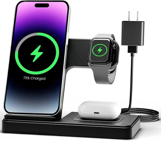 3-in-1 Wireless Charger Stand for Apple iPhone 16e 16 15 14 Pro Max 13 12 11 Watch 10 9