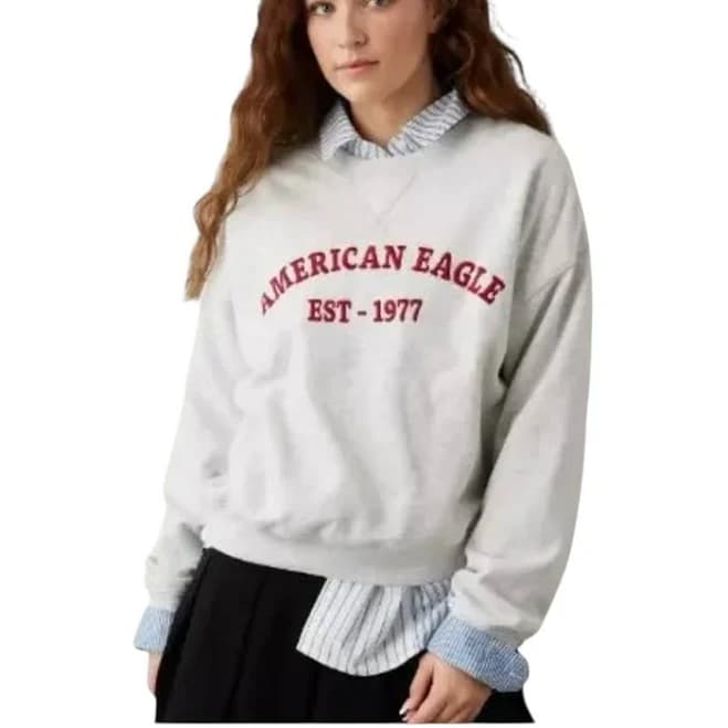 American Eagle Outfitters Tops | American Eagle Outfitters Women's Light Gray Sweatshirt With Red Print | Color: Red/White | Size: L |