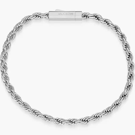 JAXXON Men's Cuban + Rope Silver Bracelet Stack
