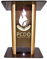 C16 Smoked Contemporary Acrylic Podium – Mid‐Size Lectern with Gold Aluminum Accents