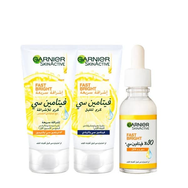 Garnier SkinActive - Fast Bright Vitamin C Serum, Day Cream & Night Cream Bundle