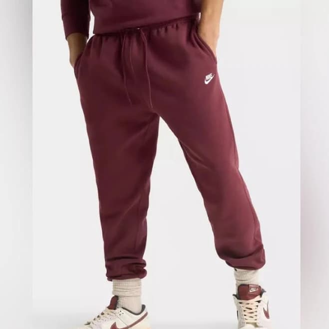 Nike Pants | Nike Maroon/Burgundy Jogger Pants With White Swoosh Tag | Color: Red/White | Size: S | Graphiclogo_Tee's Closet