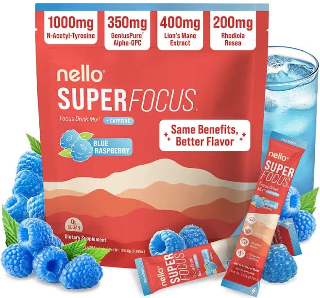 Blue Raspberry Nello Superfocus Clean Energy & Focus Drink Mix