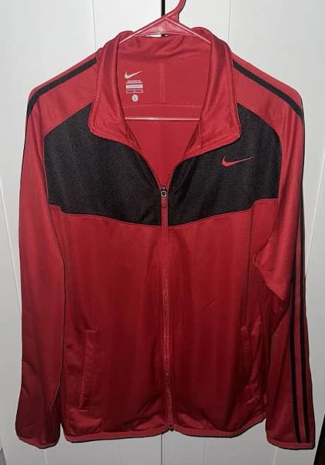 Men’s Nike Sportswear Full Zip Track Jacket Red/black Logo Zip Pockets