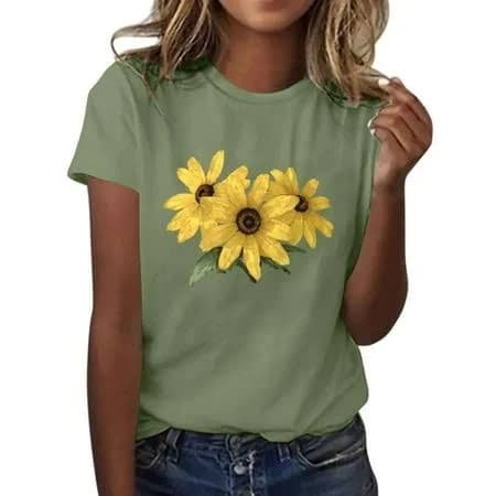 Jamicy Women's Women's Vintage Floral T Shirt Boho Wildflower Graphic Loose Tees Short Sleeve Casual Tops
