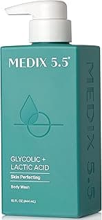 Medix 5.5 Glycolic Acid + Lactic Acid Exfoliating Body Wash Gel | KP Bump Eraser | AHA Exfoliant Skin Care Body Cleanser | Keratosis Pilaris & Acne | Anti Aging AHA Foaming Body & Face Wash, 15 Fl Oz