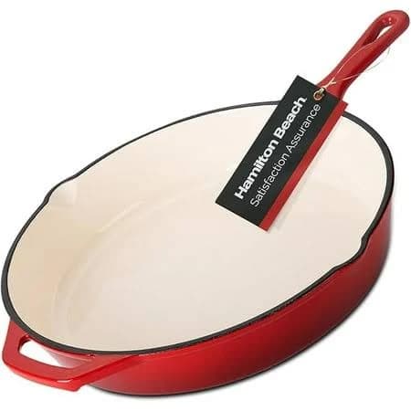Hamilton Beach 12 Inch Dishwasher Safe Non Stick Enamel Cast Iron Fry Pan