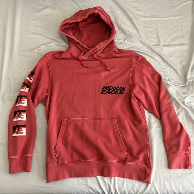 Red American Eagle Hoodie Size Large With Graphics