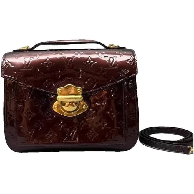 LOUIS VUITTON Burgundy Patent Leather Handbag with Gold Buckle