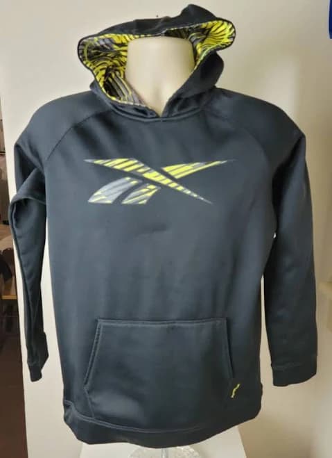 Reebok Rbk Big Logo Black Yellow Pullover Hoodie Boys Large
