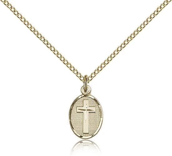 Oval Pendant with Cross Center Necklace Heavy Curb Chain with Clasp