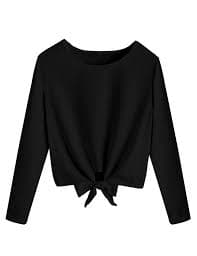 Kilymosy Girl's Black Long Sleeve Crop Top Shirts Front Knot Casual Tee Blouse 9 10 Years: Buy Online at Best Price in UAE - Amazon.ae