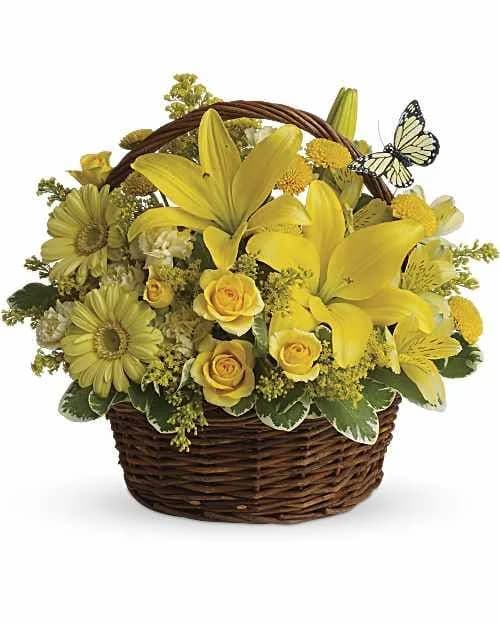 Teleflora Yellow Mixed Bouquets Basket Full of Wishes