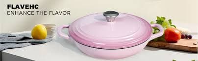 Amazon.com: Flavehc Braiser Enameled Cast Iron Braiser 3 qt Braiser Pan with Lid Purple Shallow Cast Iron Casserole Braiser Pan with Handels: Home & Kitchen