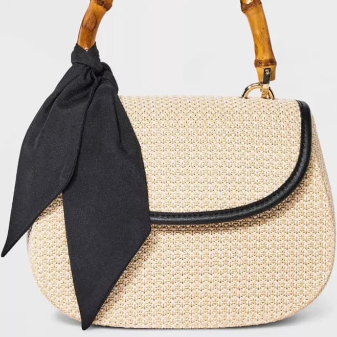 A New Day Straw Bamboo Top Handle Handbag