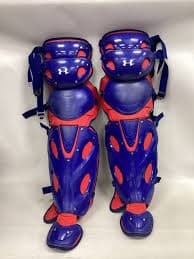 Used Under Armour CLUTCH FIT Catchers Leg Guards Royal Blue And Red Adult