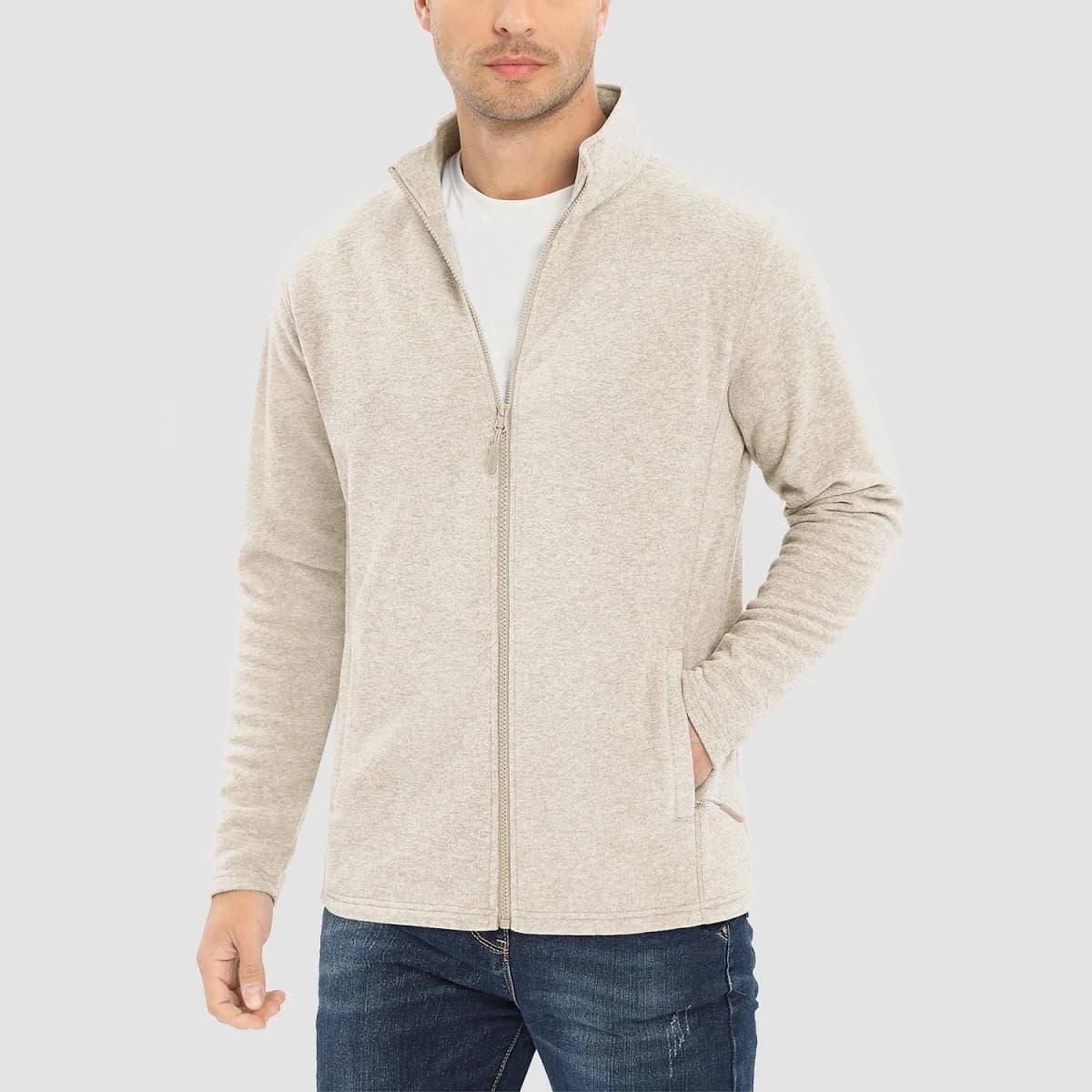 Men's Fleece Zip Up Stand Collar Jacket