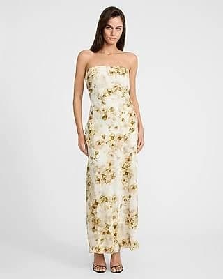 Express Women's Strapless Floral Satin Maxi Dress