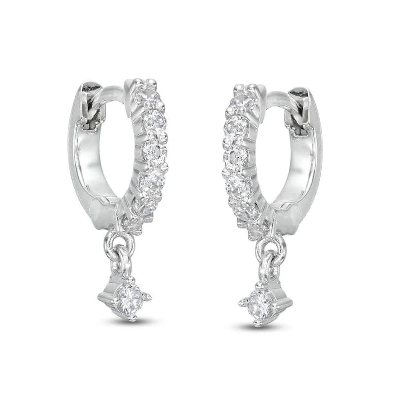 Sterling Silver Cubic Zirconia Dainty Dangle Huggie Hoop Earrings